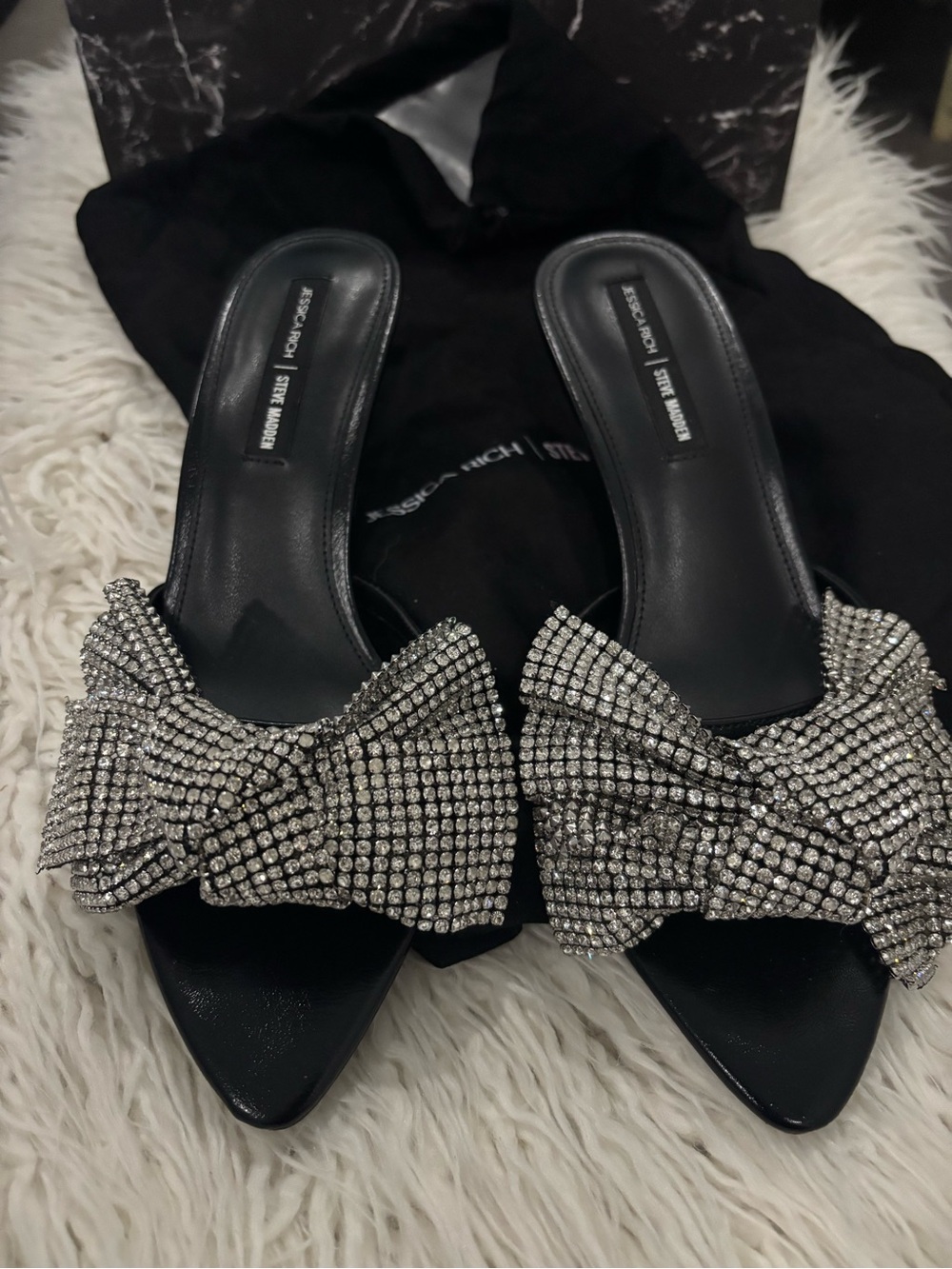 (NWT) Jessica Rich/Steve Madden Crystal Bow Slide Heels - Picture 2 of 9